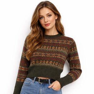 Vintage 1990s Laura Ashley Women’s Wool Fair Isle Sweater S Made UK